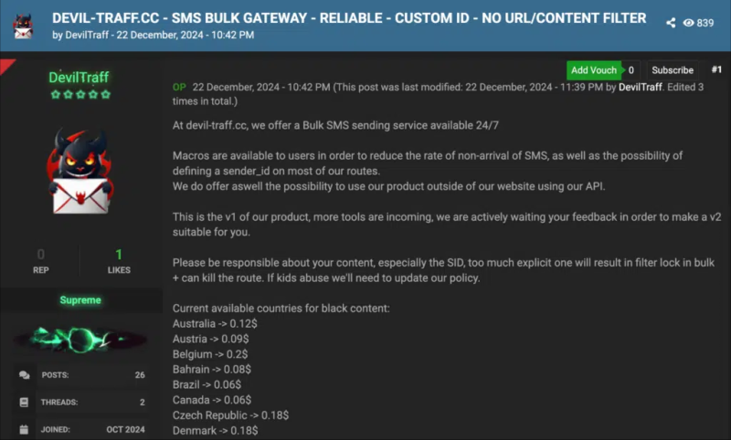 Devil-Traff - New Malicious Bulk SMS Portal That Fuels Phishing Attacks